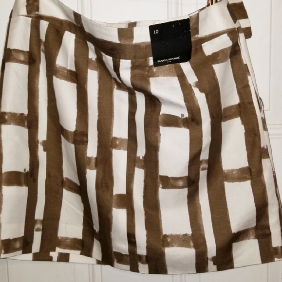 Banana Republic White & Brown Linen Mini Skirt NWT - Picture 3 of 5